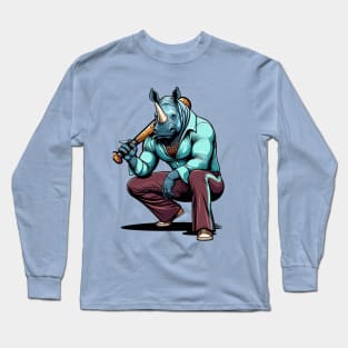 Retro Rebel: 70s Fashion rhino with baseball batters Long Sleeve T-Shirt